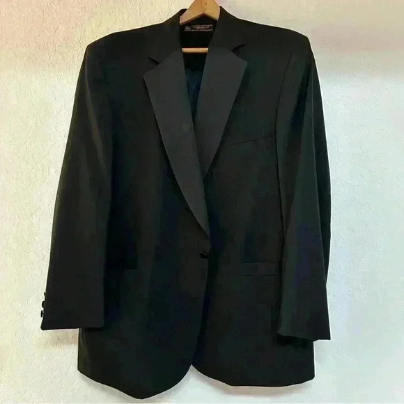 Men's 46L Brooks Brothers Brooksease Black Satin Lapel Wool Tuxedo Suit Jacket